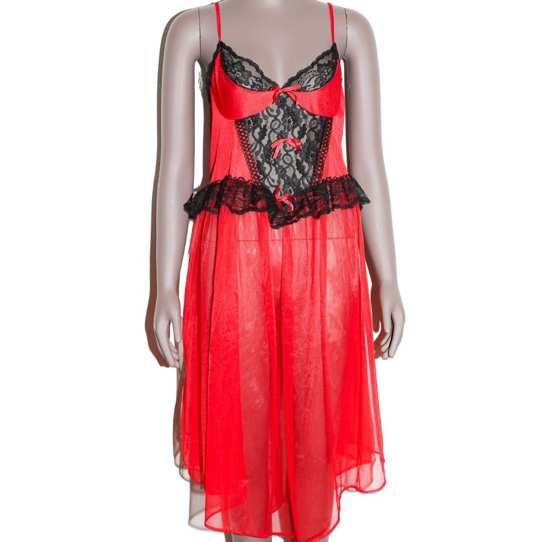 Vintage Lace Sheer Slip Dress Sexy Lingerie Tank Dress Size Large
